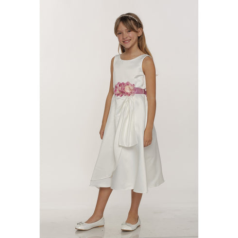 Little Girls Ivory Peach Bridal Dull Satin Sequin Flowers Occasion Dress 2-6 - SophiasStyle.com
